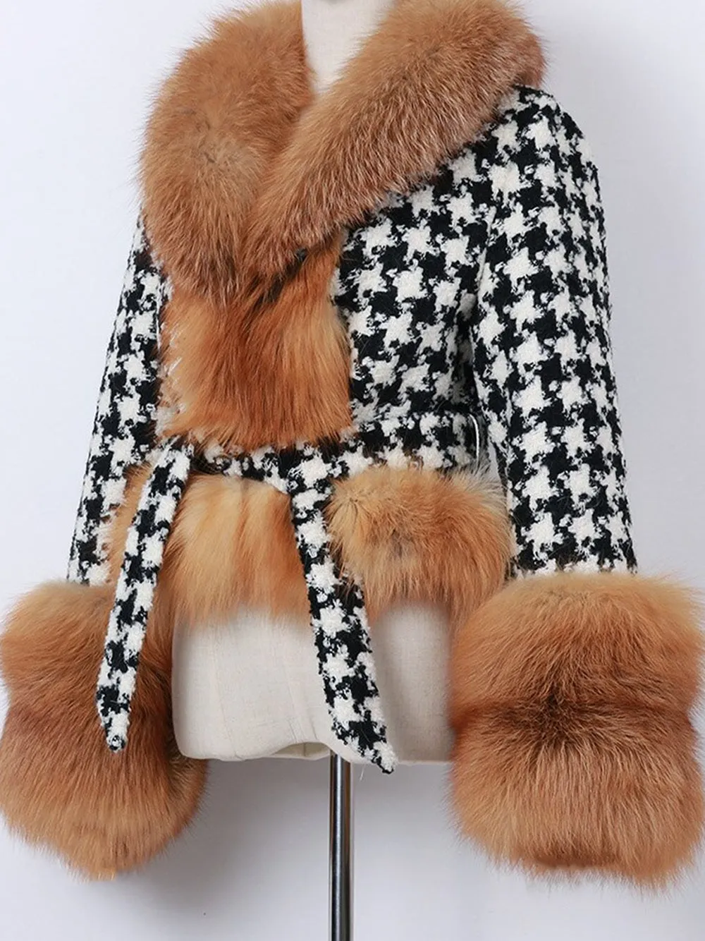 Faux Fur Houndstooth Jacket