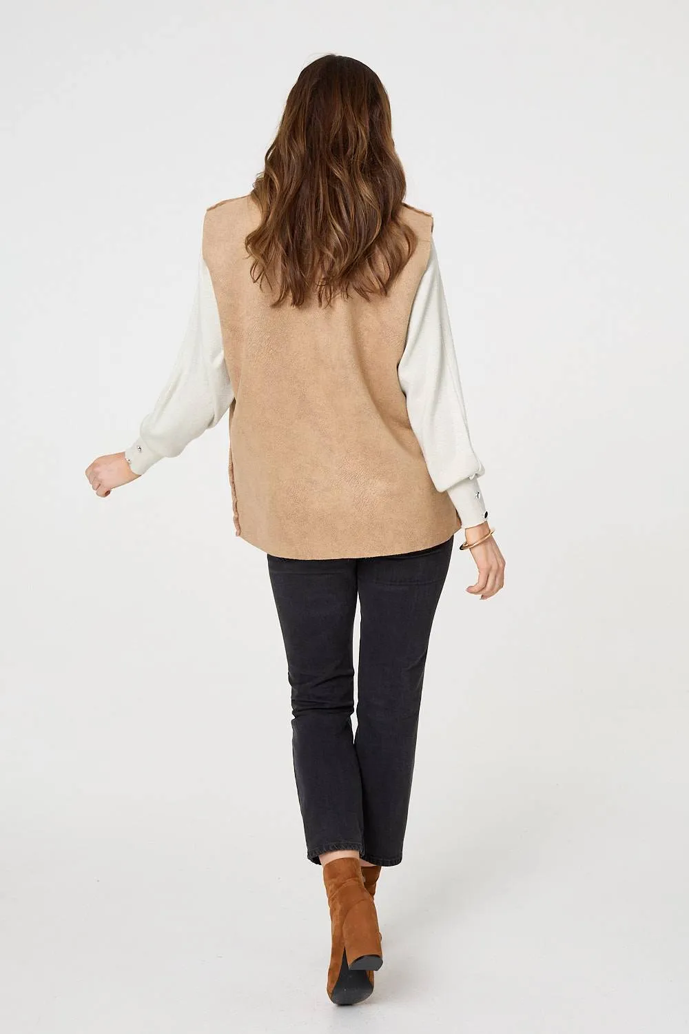 Faux Fur Lined Suede Pocket Front Vest