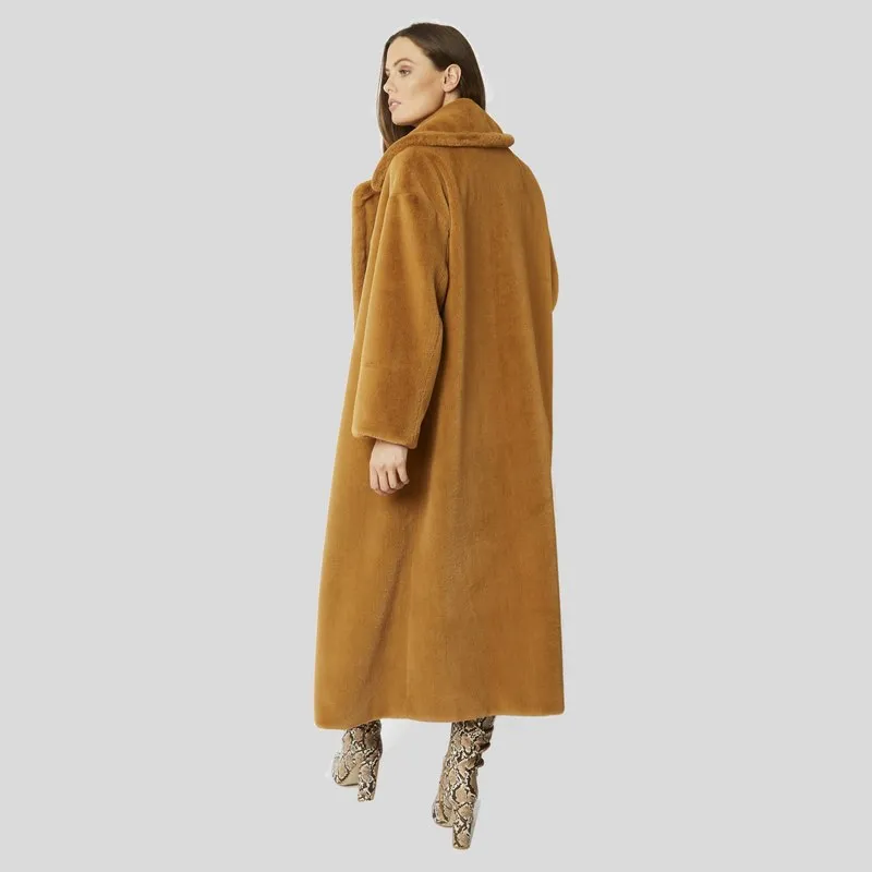 Faux Fur Maxi Coat in Mocha