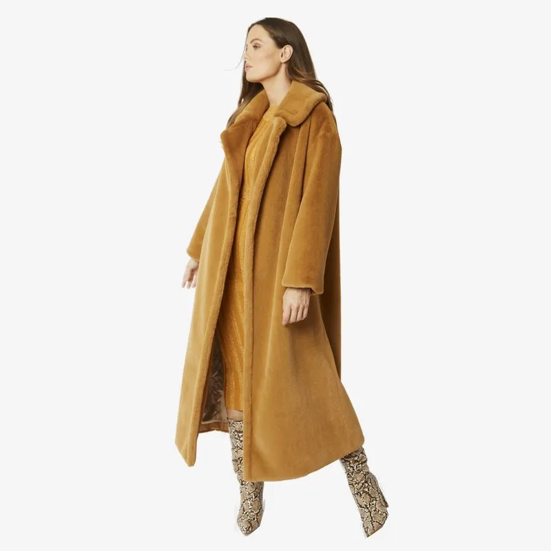 Faux Fur Maxi Coat in Mocha