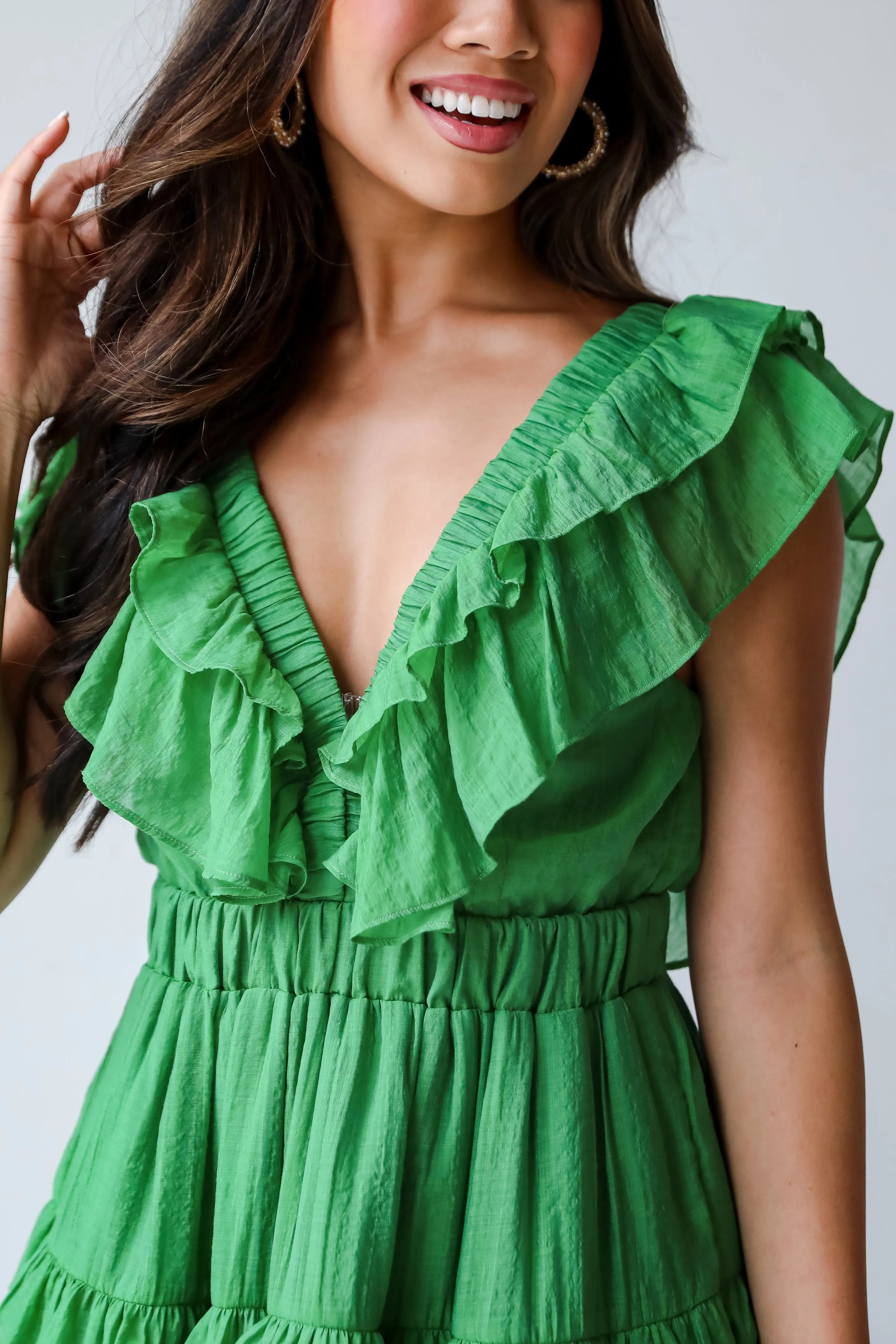 FINAL SALE - Marvelous Time Green Ruffle Mini Dress