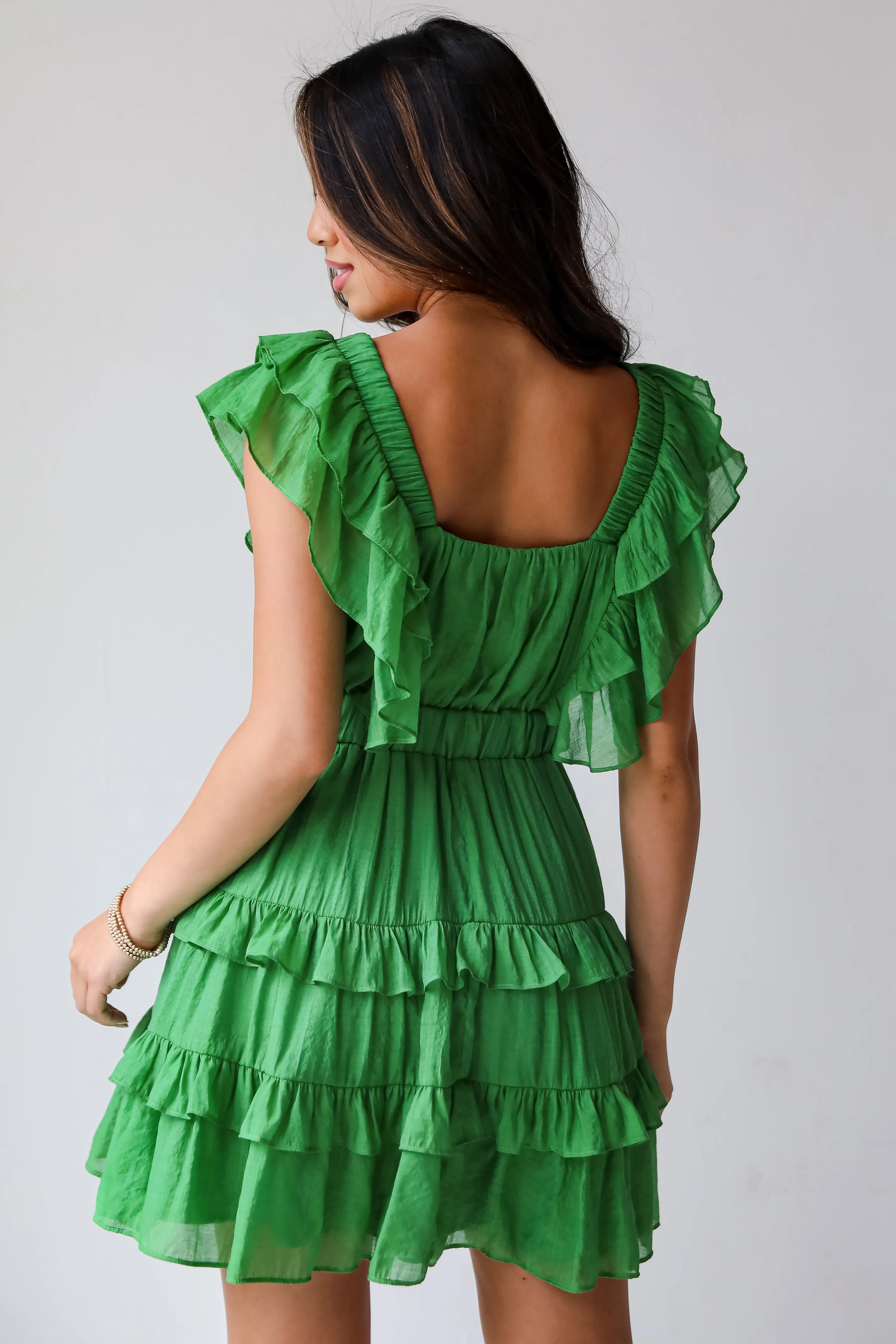 FINAL SALE - Marvelous Time Green Ruffle Mini Dress