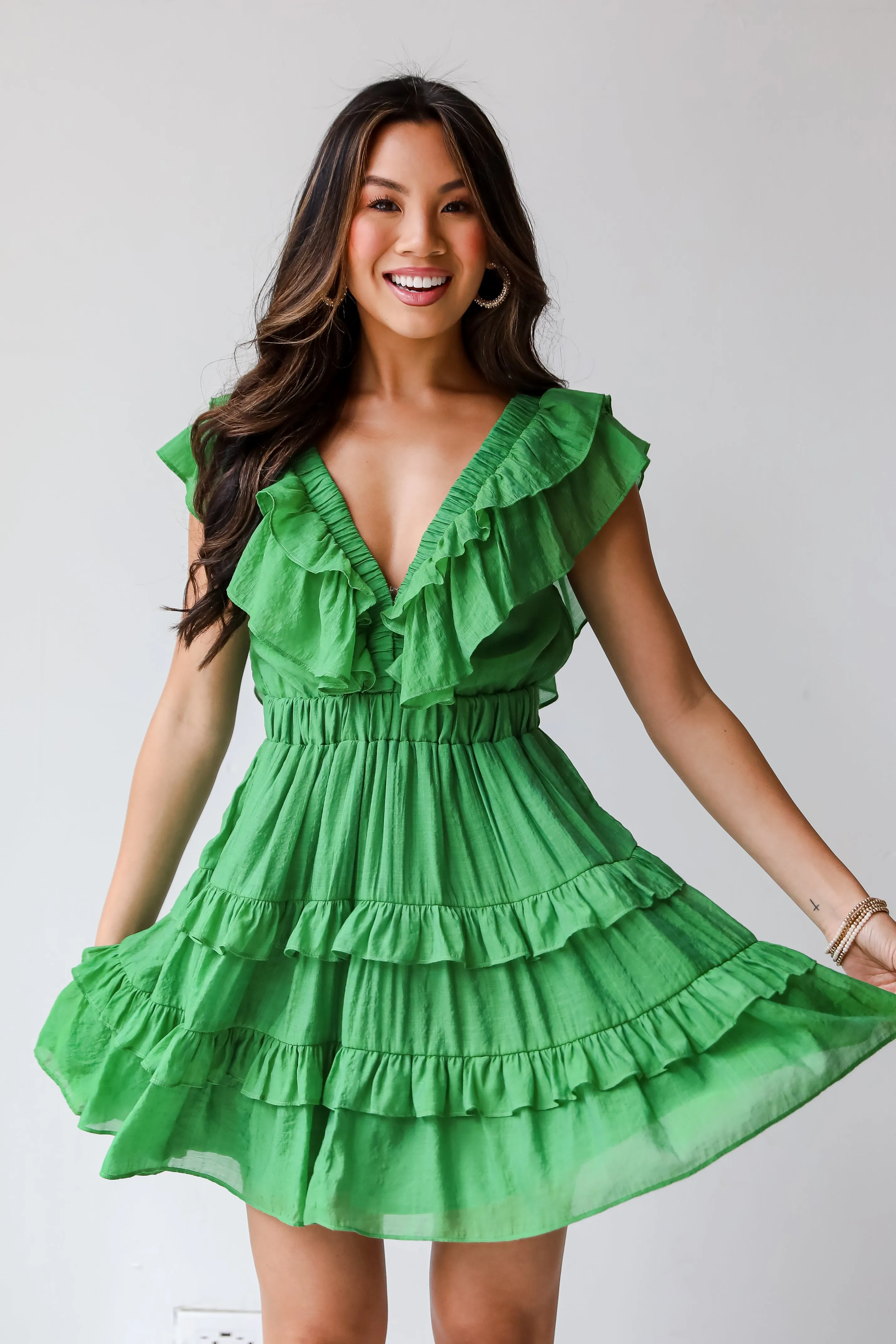 FINAL SALE - Marvelous Time Green Ruffle Mini Dress