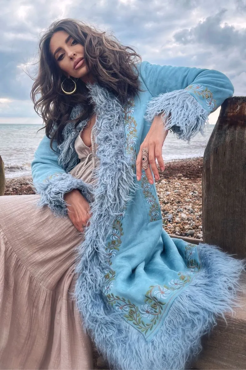 Fleetwood Embroidered Penny Lane Coat in Dreams Blue