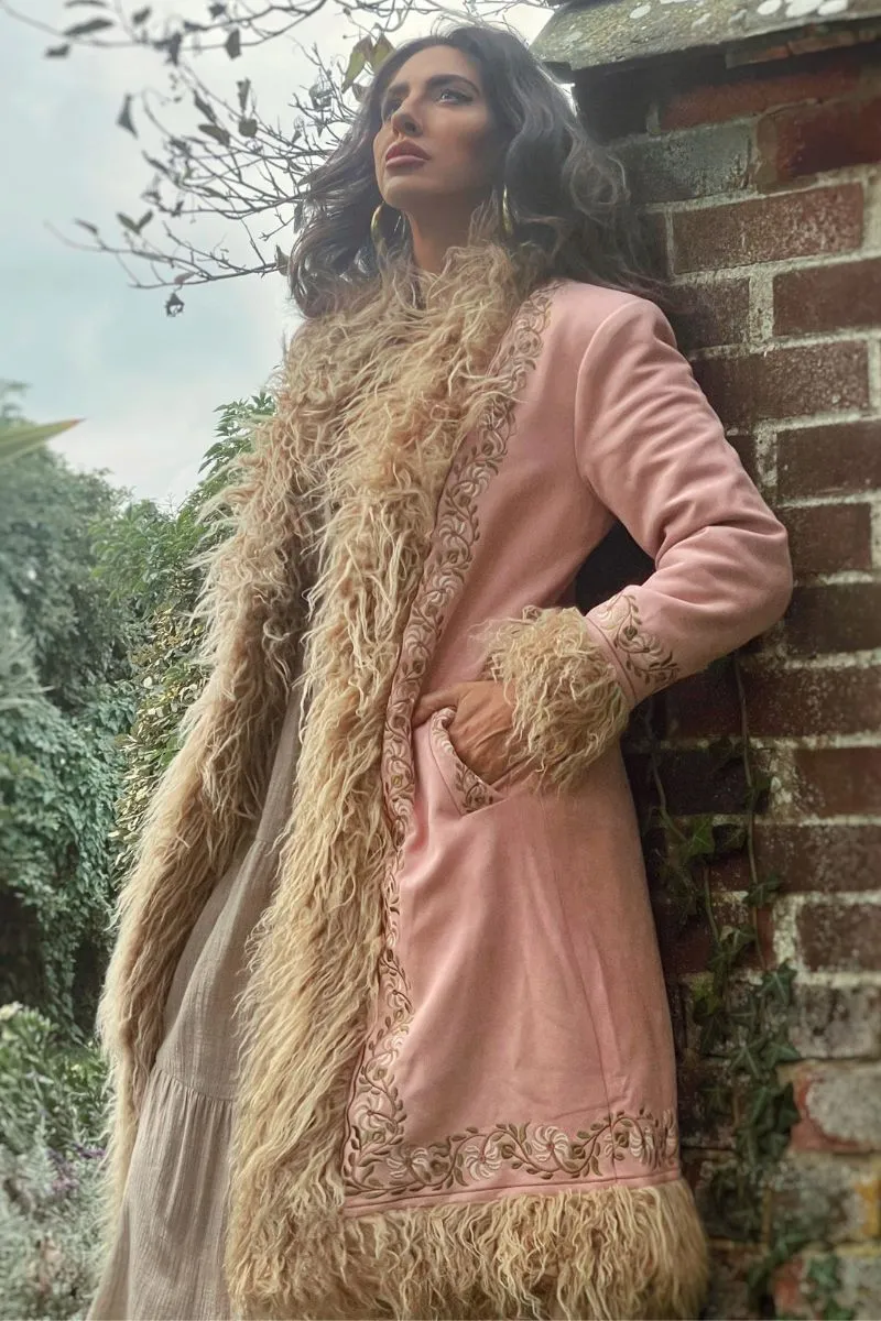 Fleetwood Embroidered Penny Lane Coat in Songbird Pink