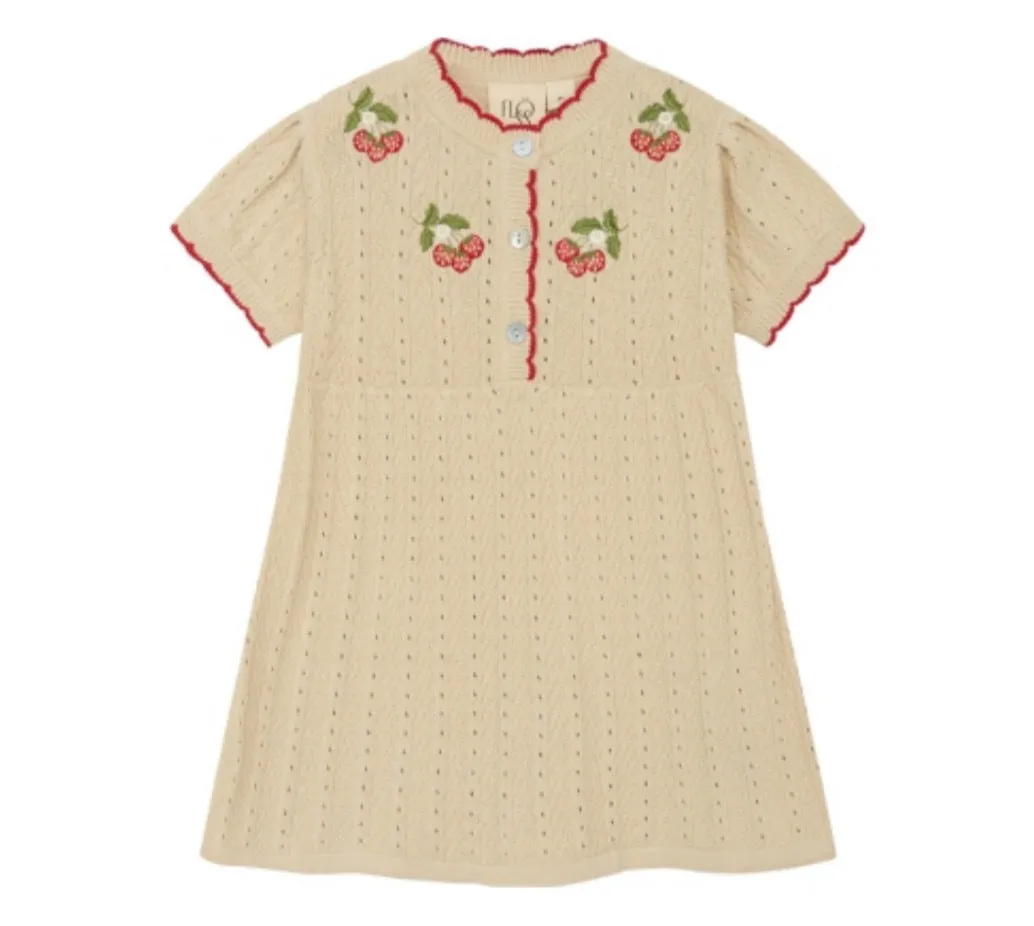 FLOESS Girls' Knit Dress with Cherry Embroidery