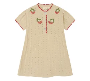 FLOESS Girls' Knit Dress with Cherry Embroidery