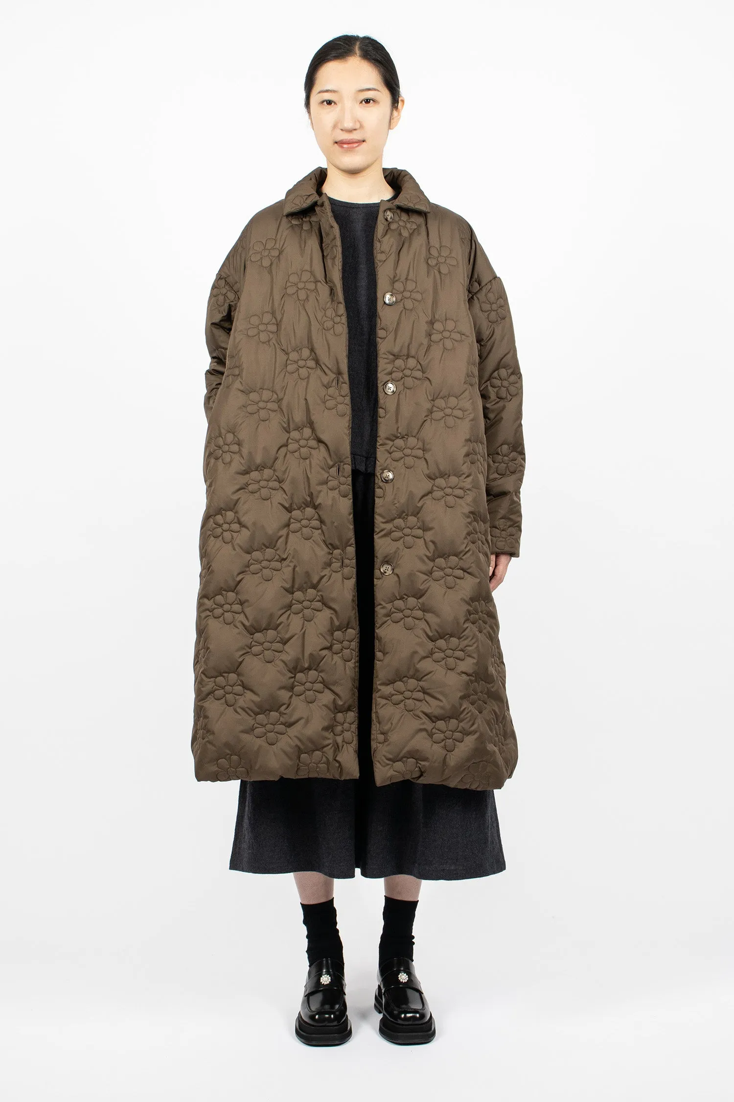 Flower Puff Long Coat Brown