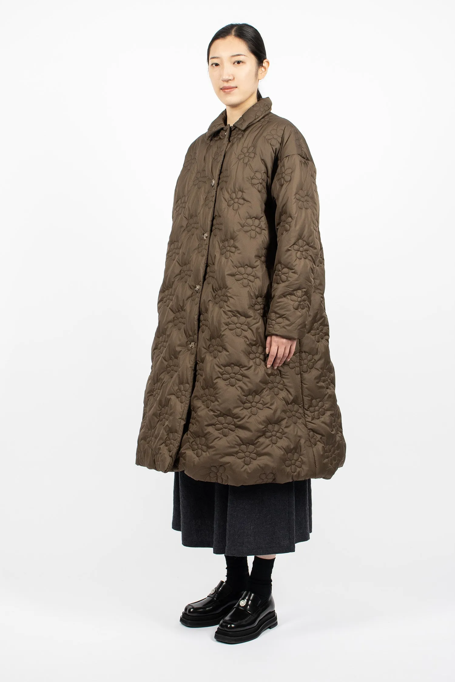 Flower Puff Long Coat Brown