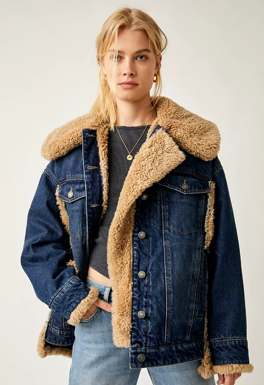 Free People Holly Cozy Denim Jacket- Rinse Combo