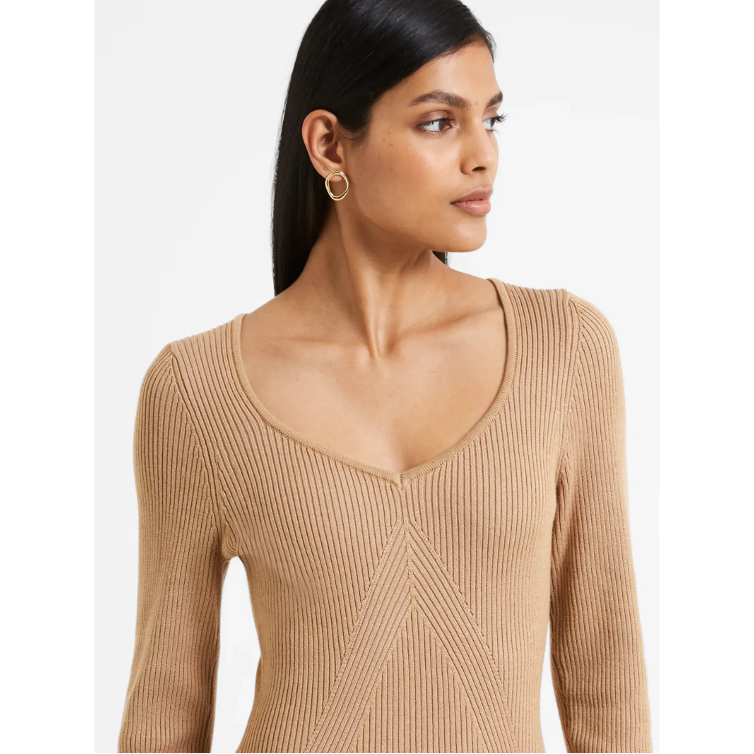 French Connection Mari Knit Dress 71VAF Light Tobacco Brown