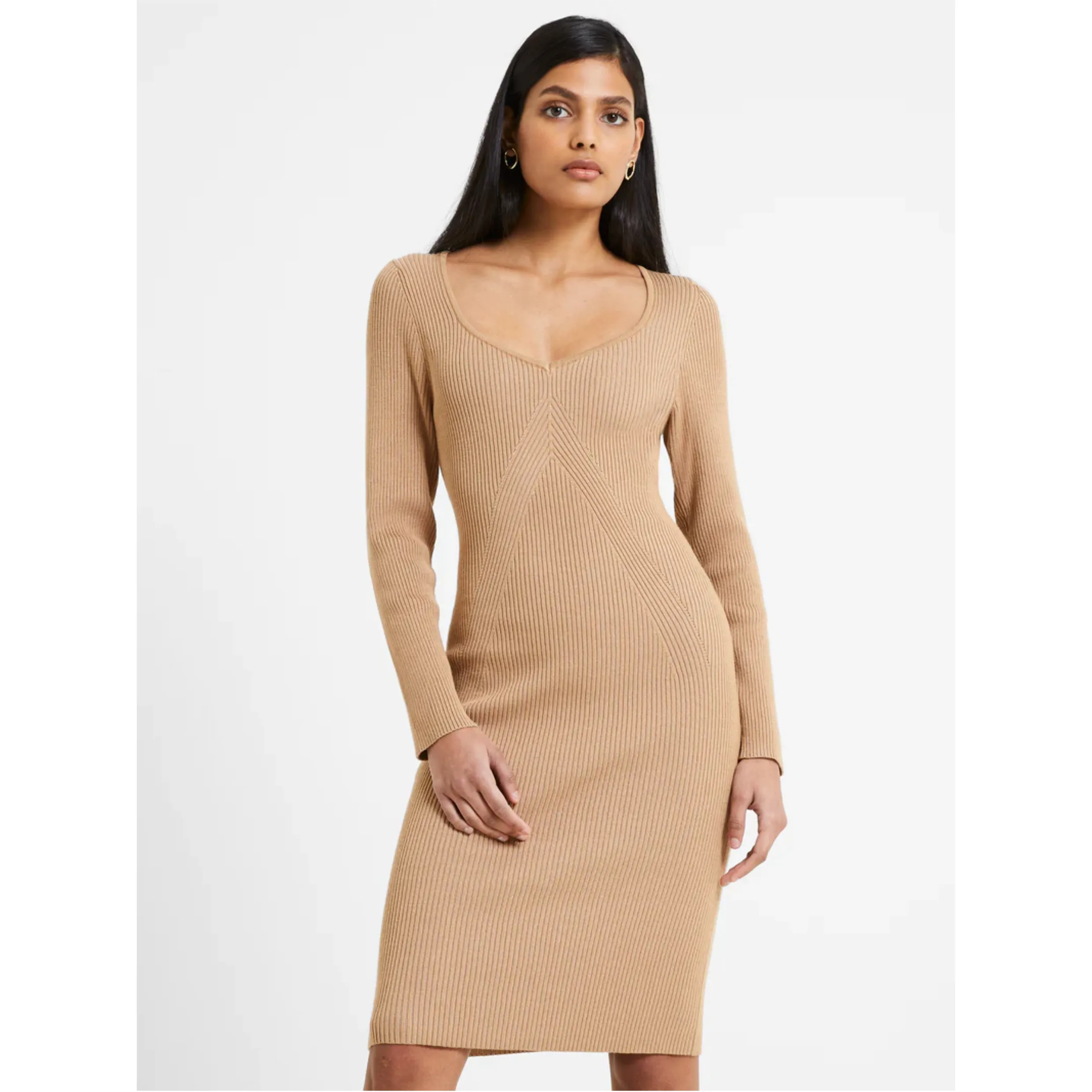 French Connection Mari Knit Dress 71VAF Light Tobacco Brown