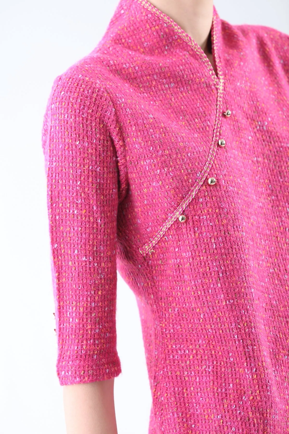 Fuchsia Quarter Sleeves Layered Knit Dress