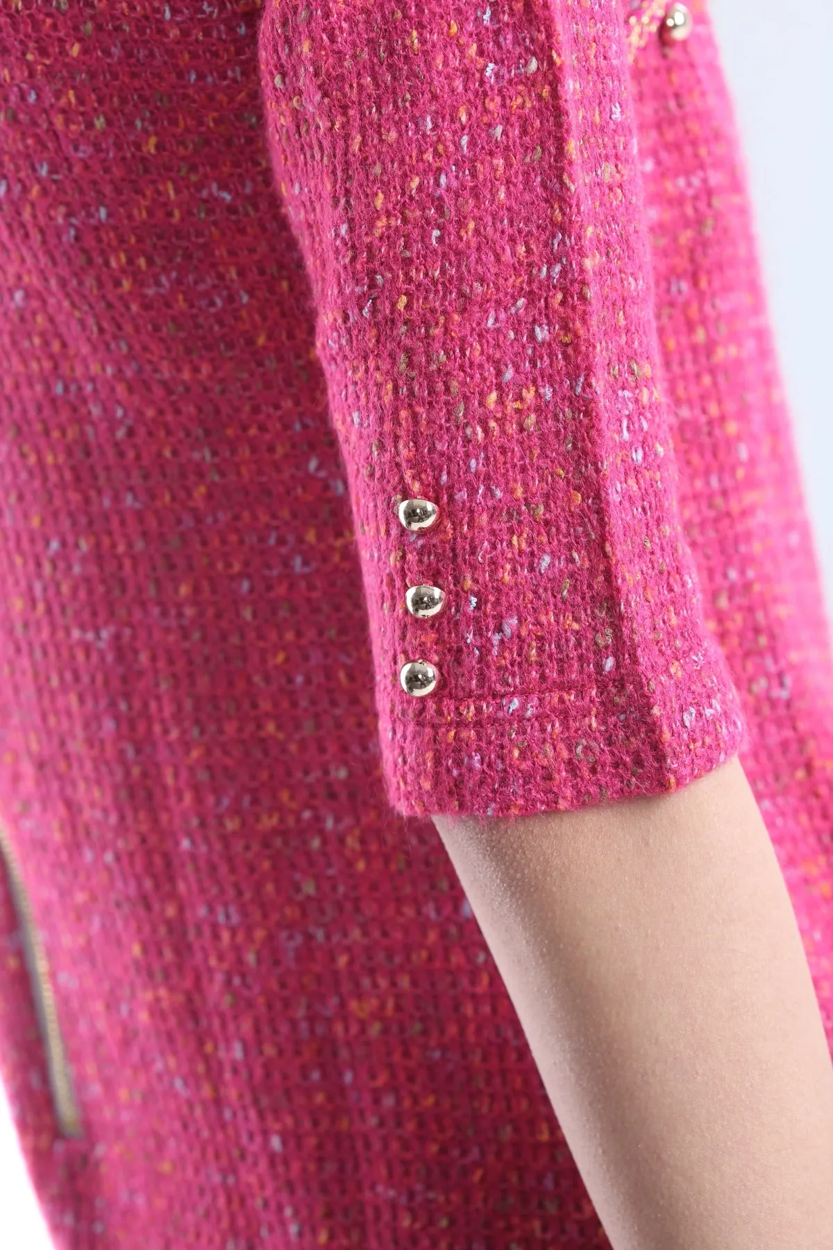 Fuchsia Quarter Sleeves Layered Knit Dress