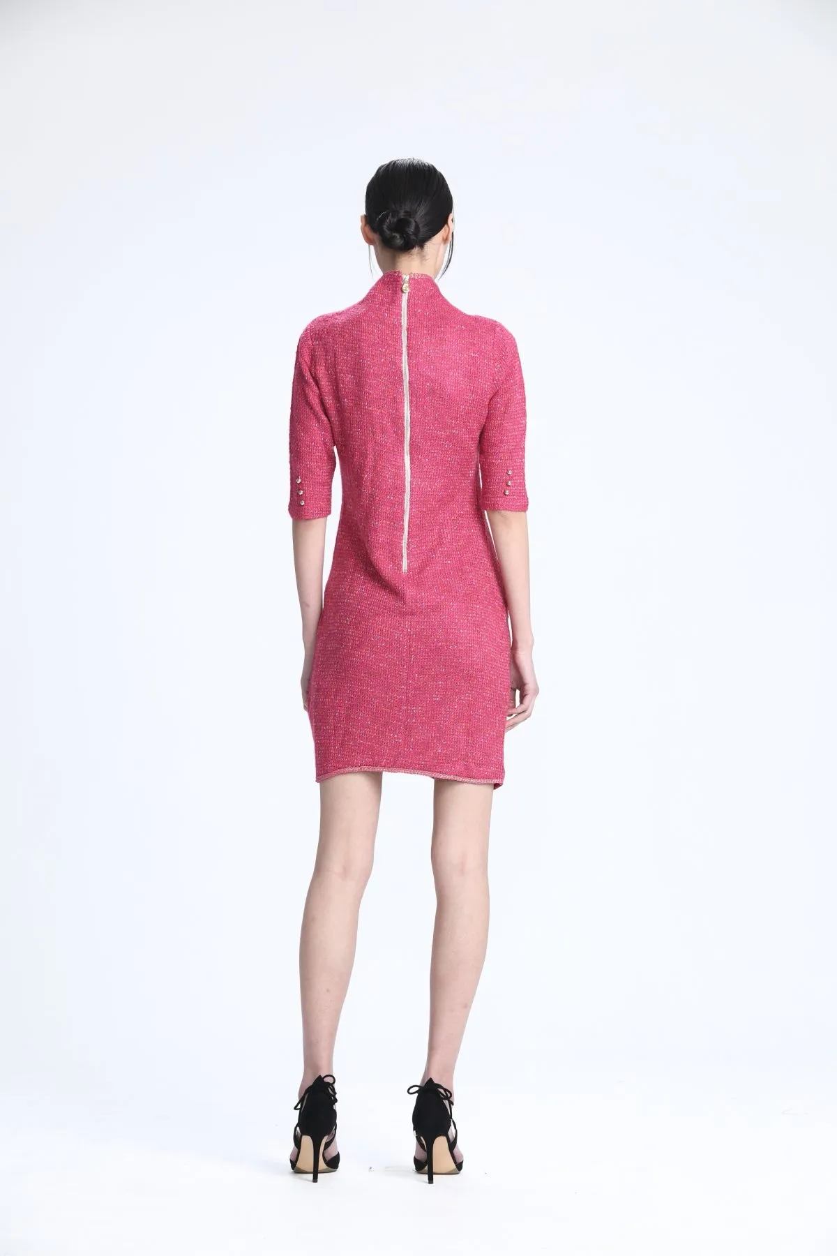 Fuchsia Quarter Sleeves Layered Knit Dress