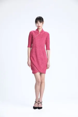 Fuchsia Quarter Sleeves Layered Knit Dress