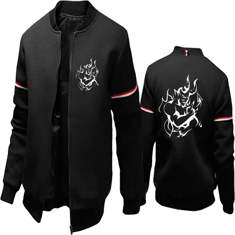 Funny Harajuku Devil Print Mens Standing Jacket Baseball Clothing Mens Outdoor Sports Jacket Zip Jacket