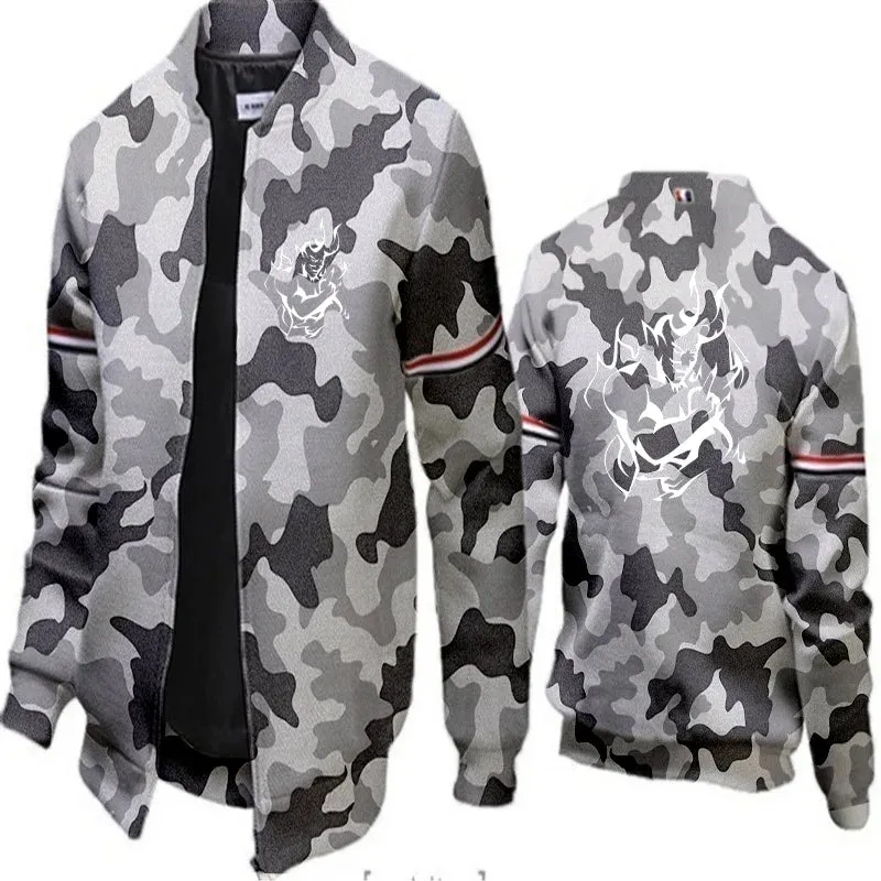 Funny Harajuku Devil Print Mens Standing Jacket Baseball Clothing Mens Outdoor Sports Jacket Zip Jacket