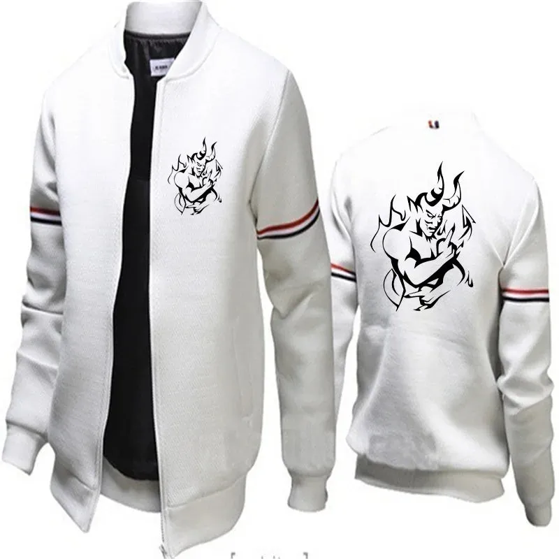 Funny Harajuku Devil Print Mens Standing Jacket Baseball Clothing Mens Outdoor Sports Jacket Zip Jacket