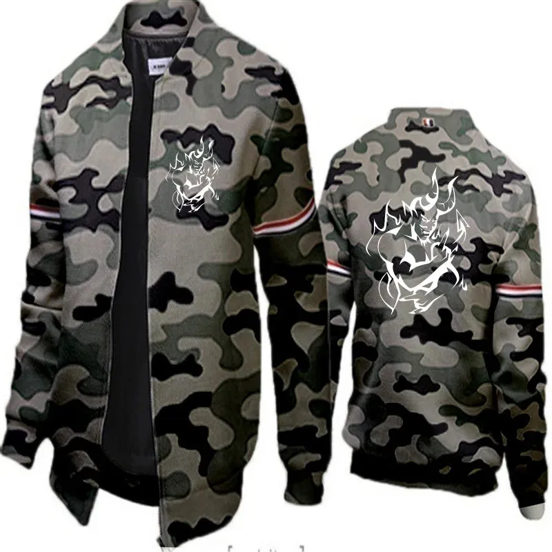 Funny Harajuku Devil Print Mens Standing Jacket Baseball Clothing Mens Outdoor Sports Jacket Zip Jacket