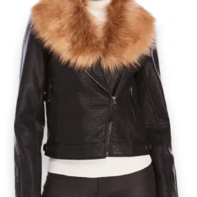 Fur Collar Black Leather Moto Jacket