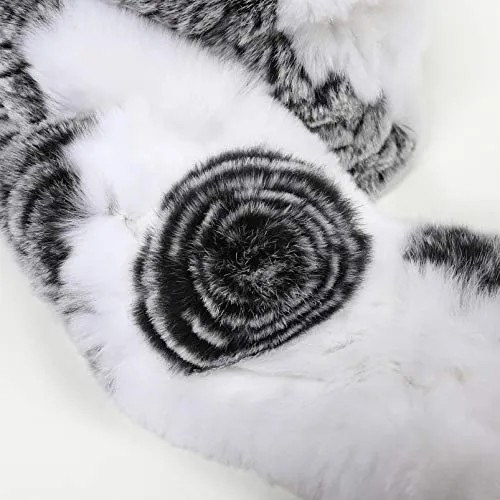 Fur Story Women's Rex Rabbit Fur Scarf Ladies Winter Warm Knitted Flowers Crochet Fashion Scarf Scarves for Women Men(FS19503A-Gray White)