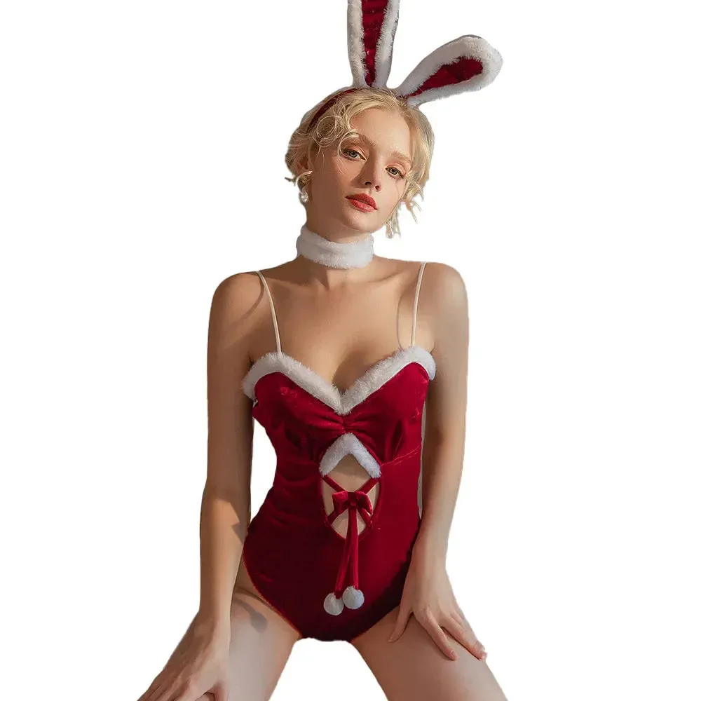 Fuzzy Santa Bunny Bodysuit Set