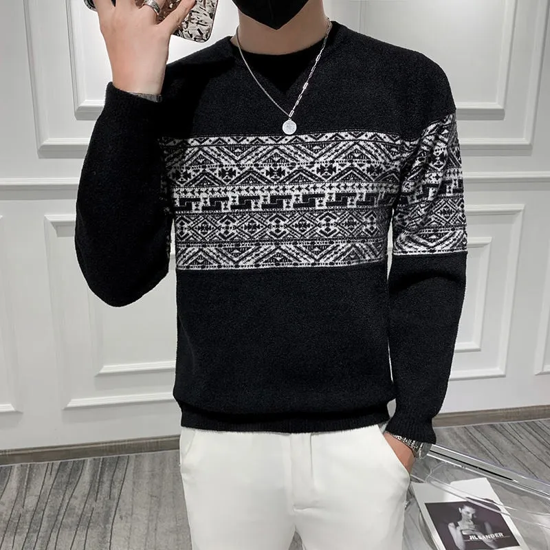 Geometric Pattern Long Sleeves O-Neck Knitwear