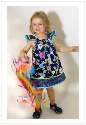 Girls flutter sleeve top or dress pdf sewing pattern TILLY TOP & DRESS sizes 1-10 years.