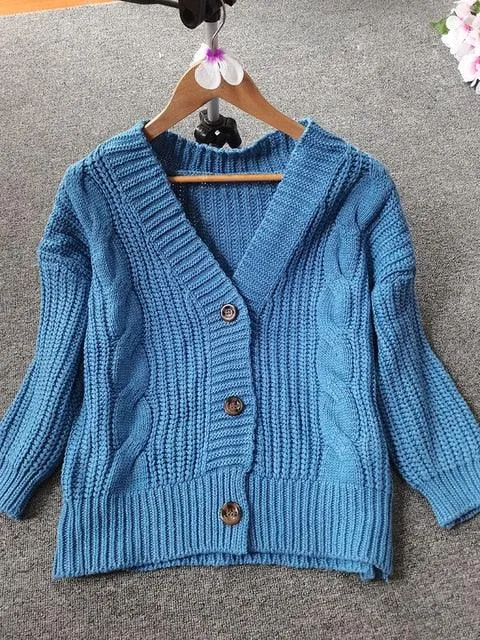 Gorgeous Women Short Cardigan - Knitted Sweater - Autumn Winter Long Sleeve V neck Jumper (D20)(TP4)(TB8C)(BCD2)