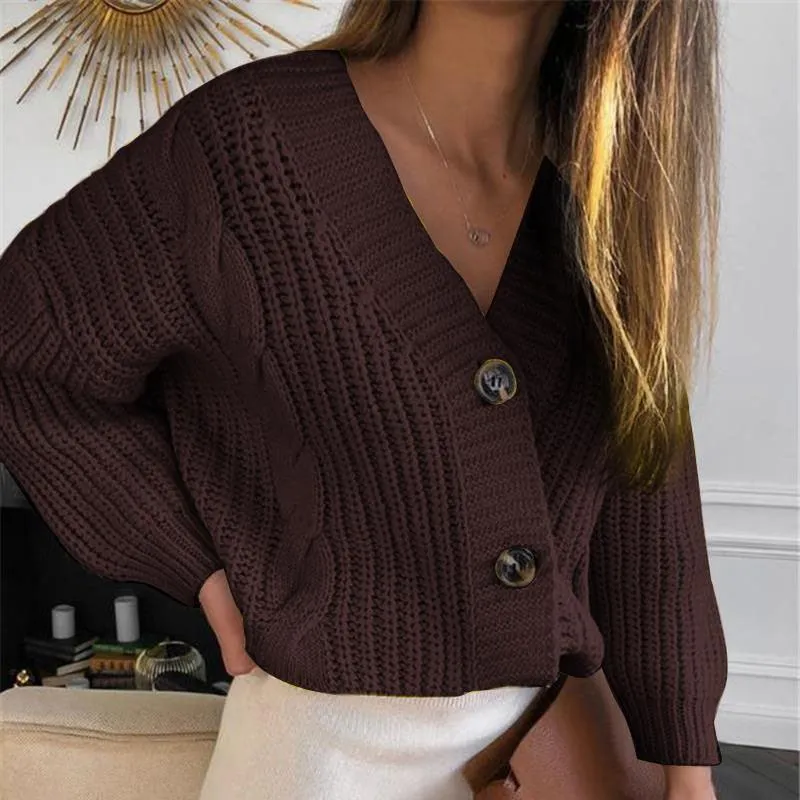 Gorgeous Women Short Cardigan - Knitted Sweater - Autumn Winter Long Sleeve V neck Jumper (D20)(TP4)(TB8C)(BCD2)