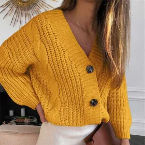 Gorgeous Women Short Cardigan - Knitted Sweater - Autumn Winter Long Sleeve V neck Jumper (D20)(TP4)(TB8C)(BCD2)