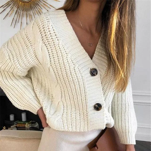 Gorgeous Women Short Cardigan - Knitted Sweater - Autumn Winter Long Sleeve V neck Jumper (D20)(TP4)(TB8C)(BCD2)