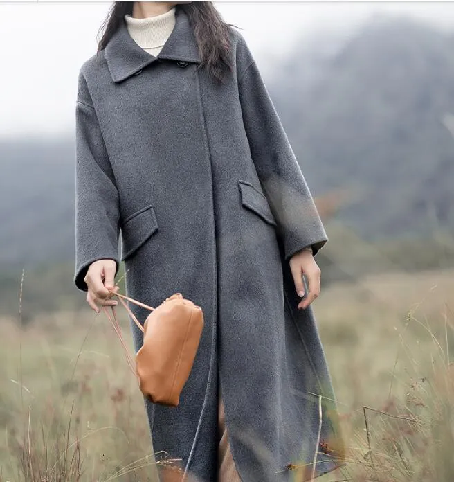 Gray Winter Black Long Women Handmade Wool Coats Jacket/1200