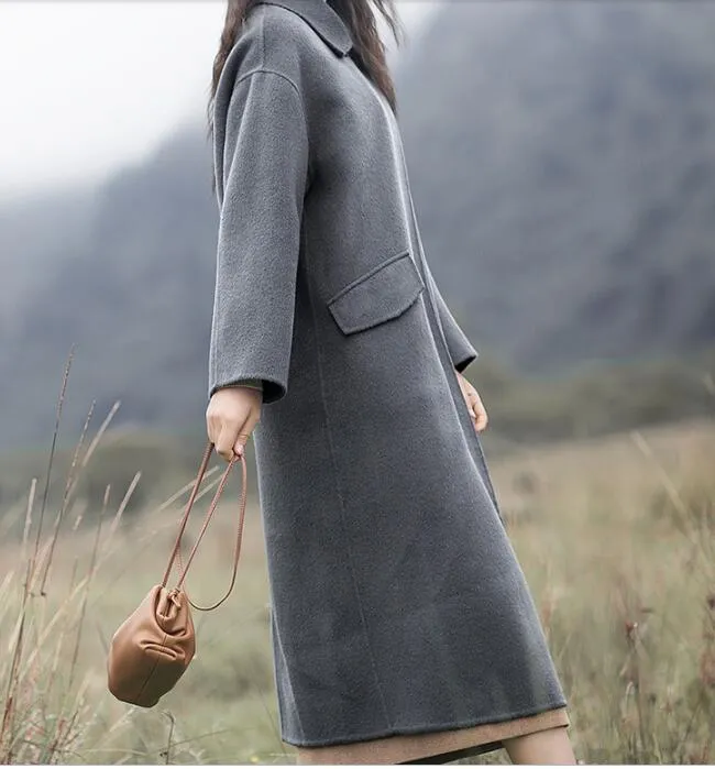 Gray Winter Black Long Women Handmade Wool Coats Jacket/1200