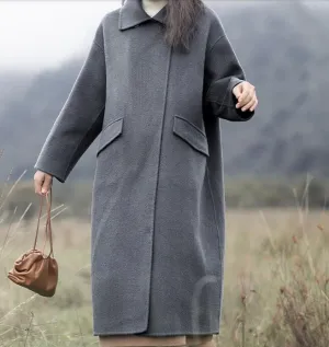 Gray Winter Black Long Women Handmade Wool Coats Jacket/1200