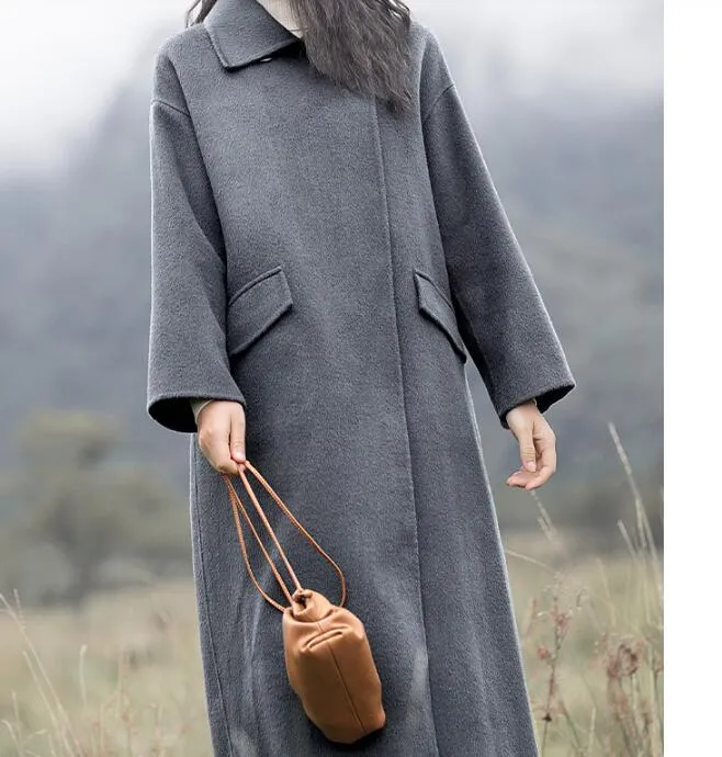 Gray Winter Black Long Women Handmade Wool Coats Jacket/1200