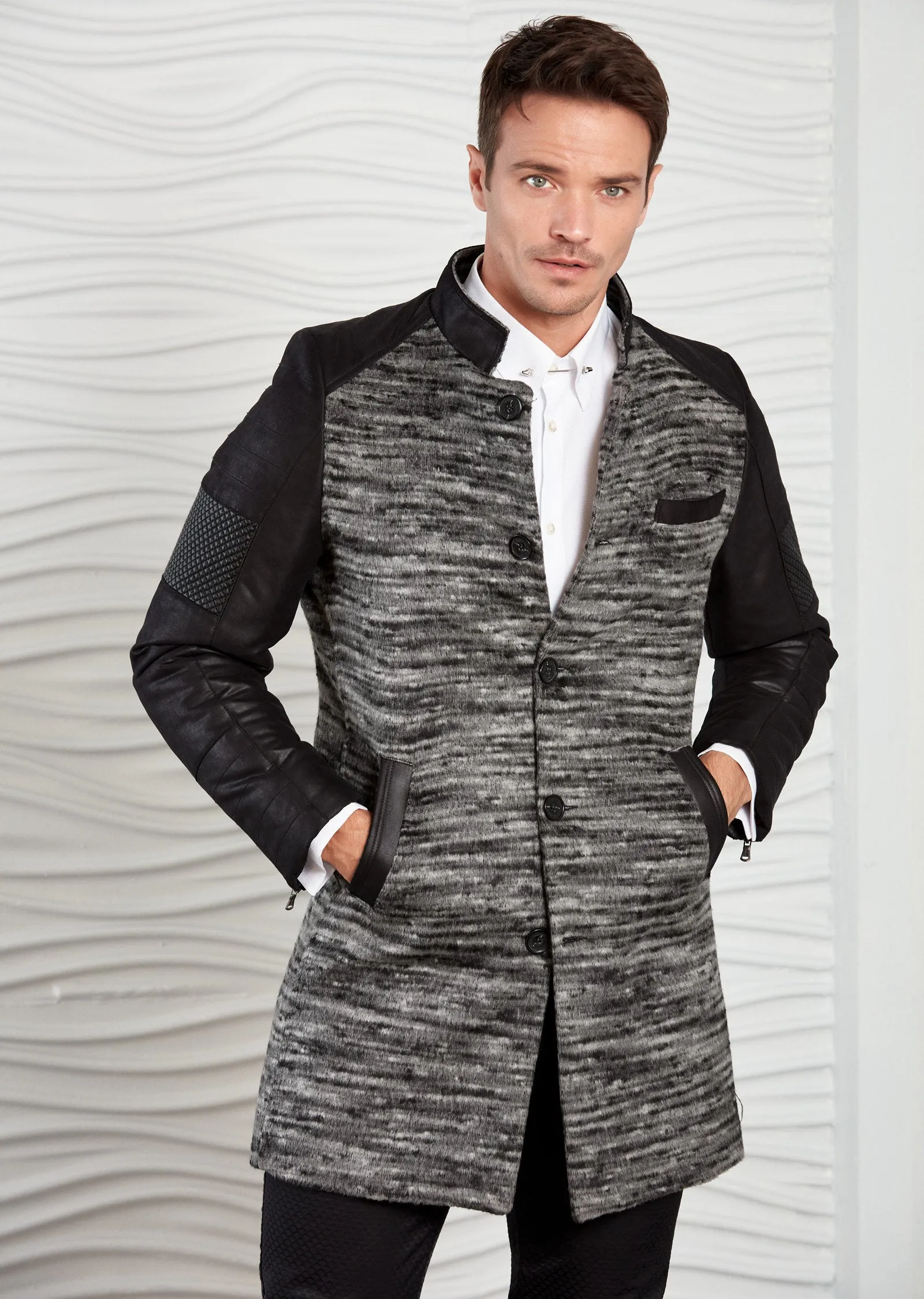 Gray with Black Sleeve Quilted Coat