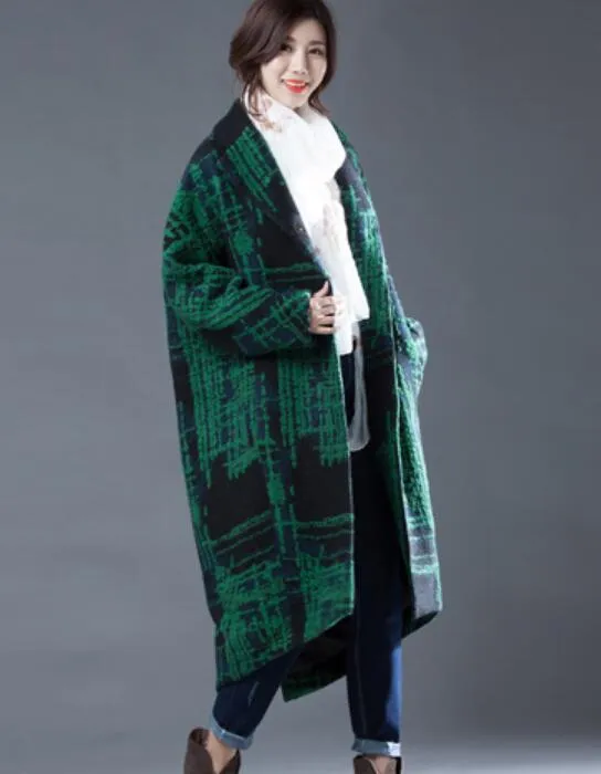 Green Women Coat Handmade Bat Sleeve loose Women Wool Coat Jacket