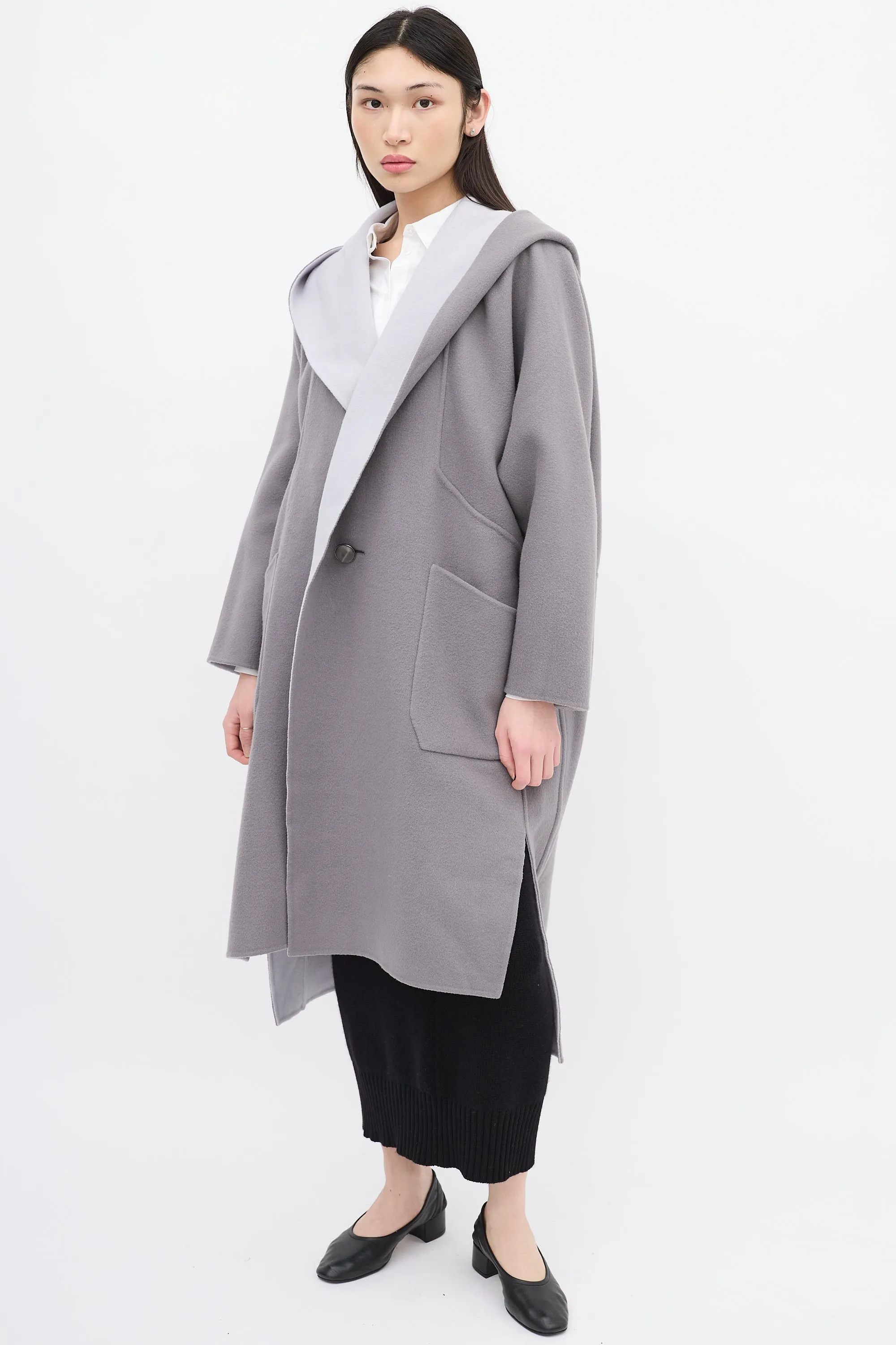 Grey & Light Blue Wool Reversible Coat