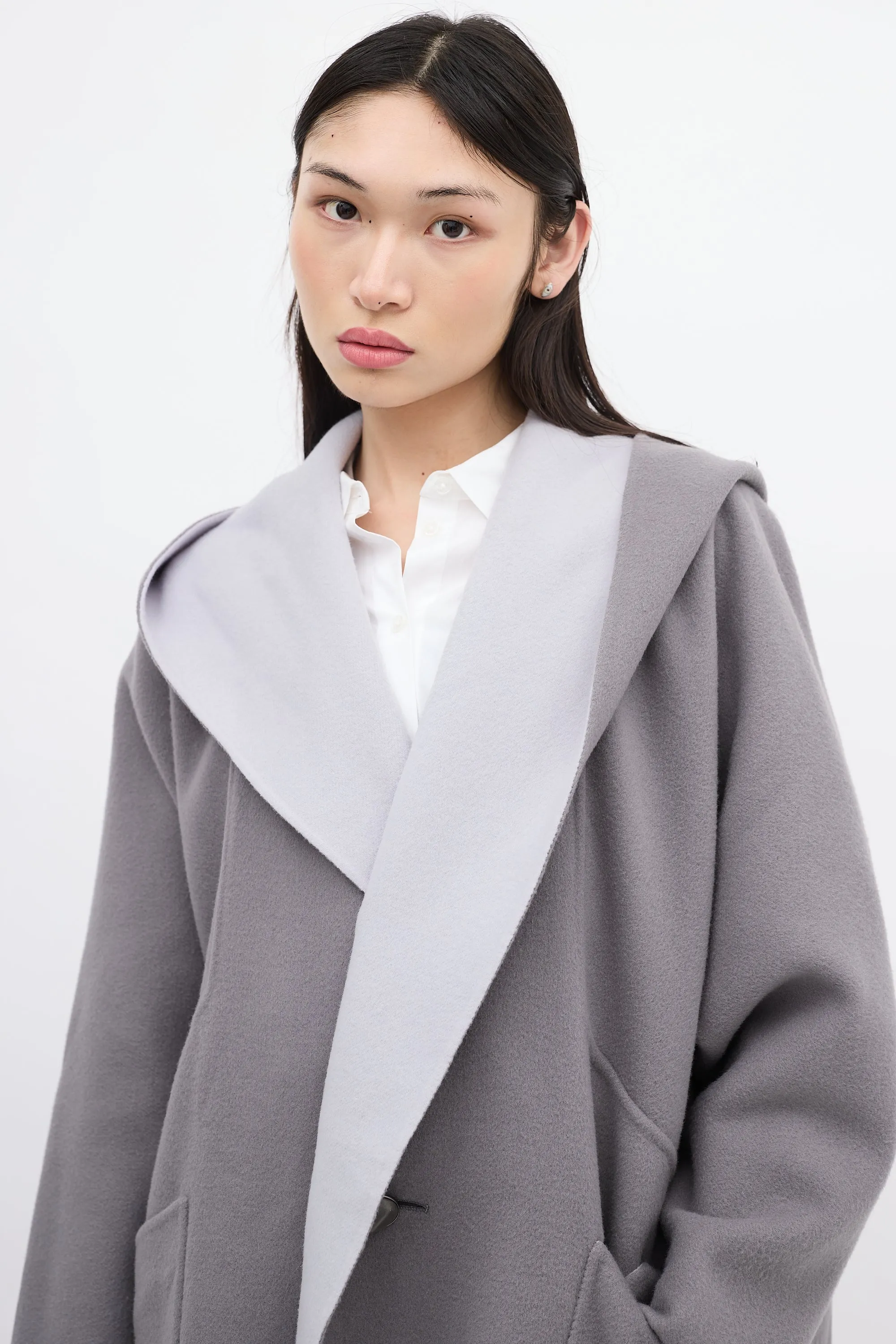 Grey & Light Blue Wool Reversible Coat