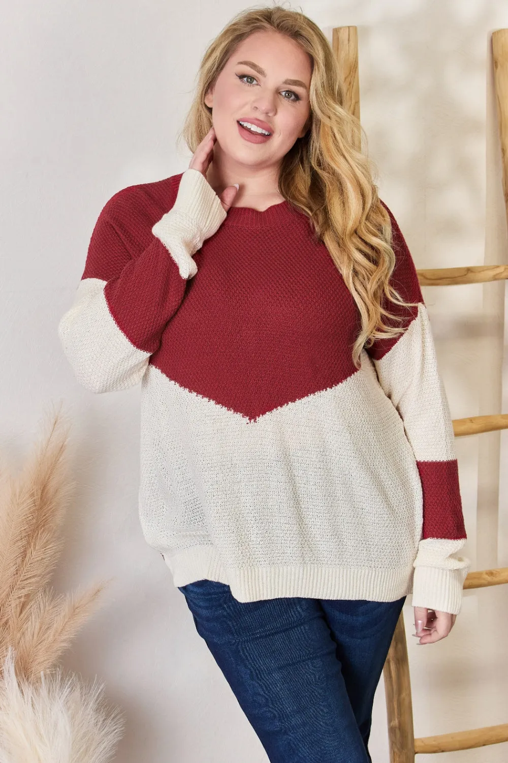 Hailey & Co Color Block Dropped Shoulder Knit Top