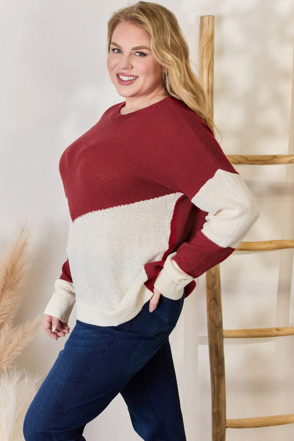 Hailey & Co Color Block Dropped Shoulder Knit Top