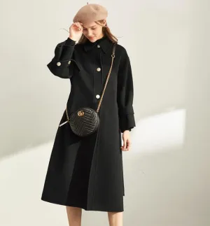 Handmade  Women Winter Black Long Women Wool Coat Jacket/6677