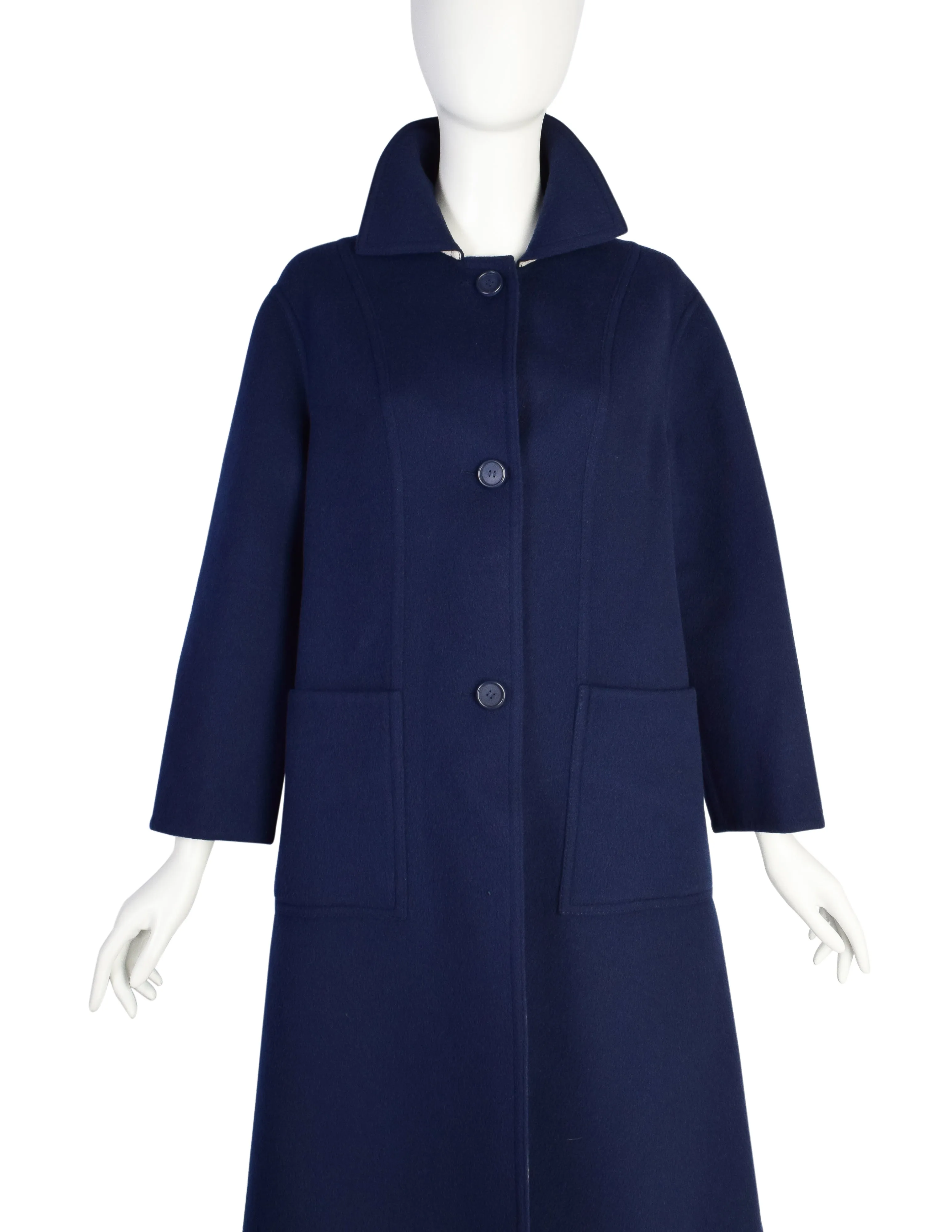 Hermes Sport Vintage Navy Blue A Line Wool Button Up Coat