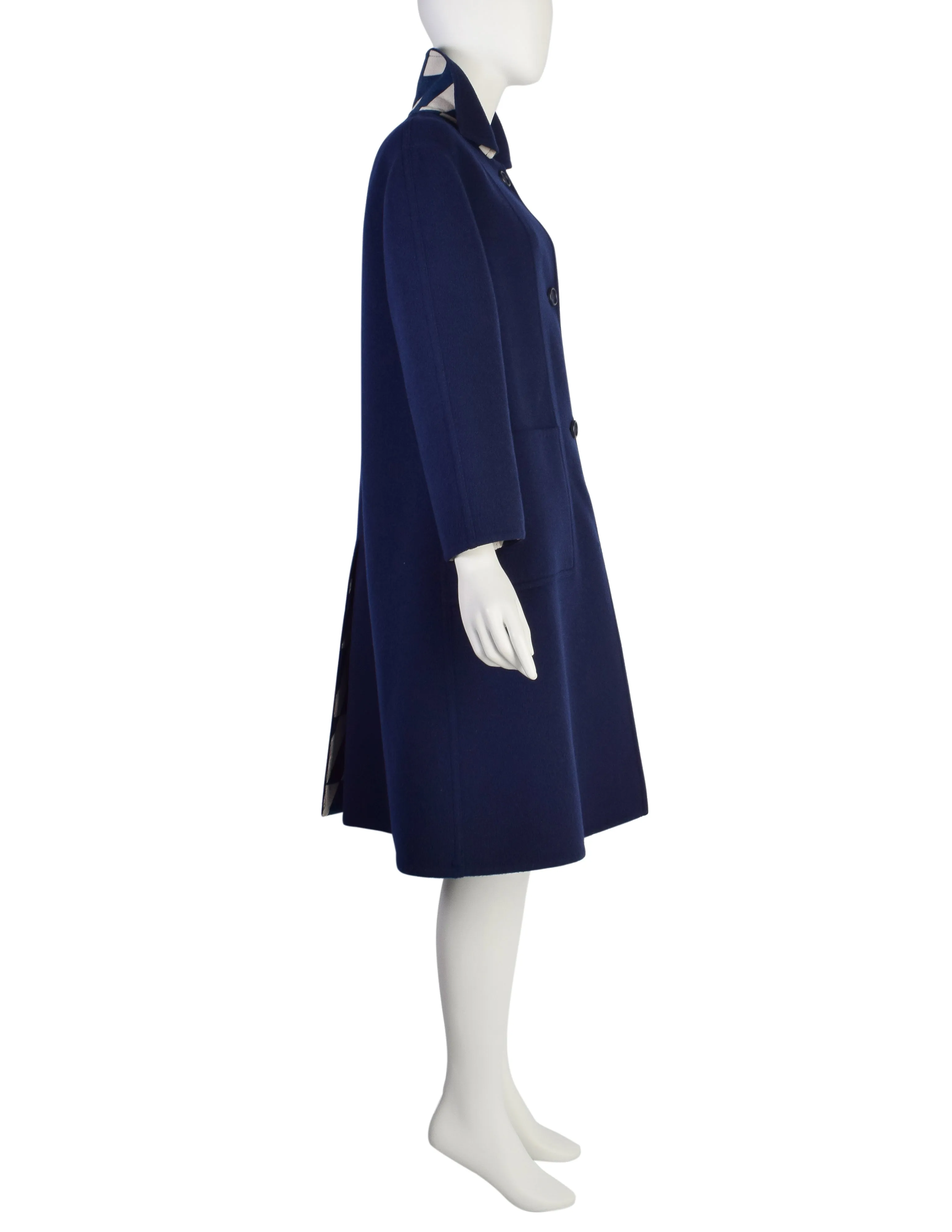 Hermes Sport Vintage Navy Blue A Line Wool Button Up Coat