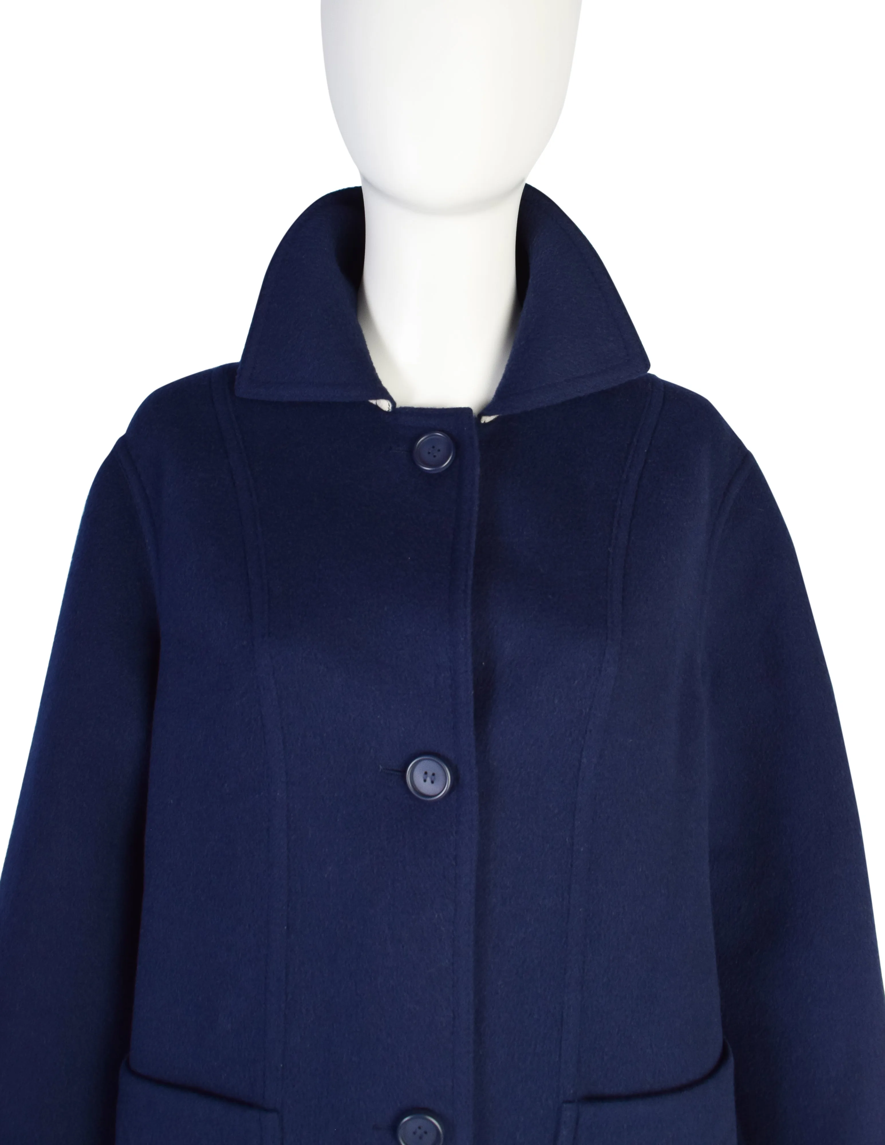 Hermes Sport Vintage Navy Blue A Line Wool Button Up Coat