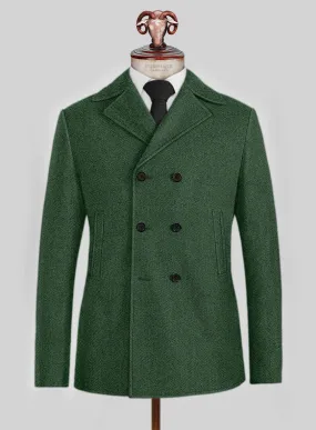 Highlander Heavy Green Herringbone Tweed Pea Coat