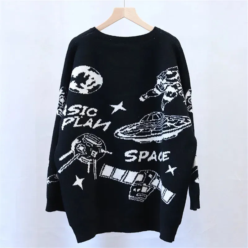 Hip Hop Streetwear Harajuku Oversized Sweater Vintag Retro Jumper UFO Knitted Jumper 2022 Thicken Warm  Pullover C-099