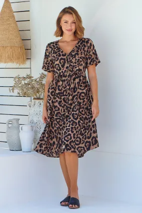 Hudson Leopard Print Button Front Smock Midi Dress